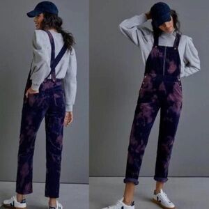 Anthropology purple and navy tie dye overalls